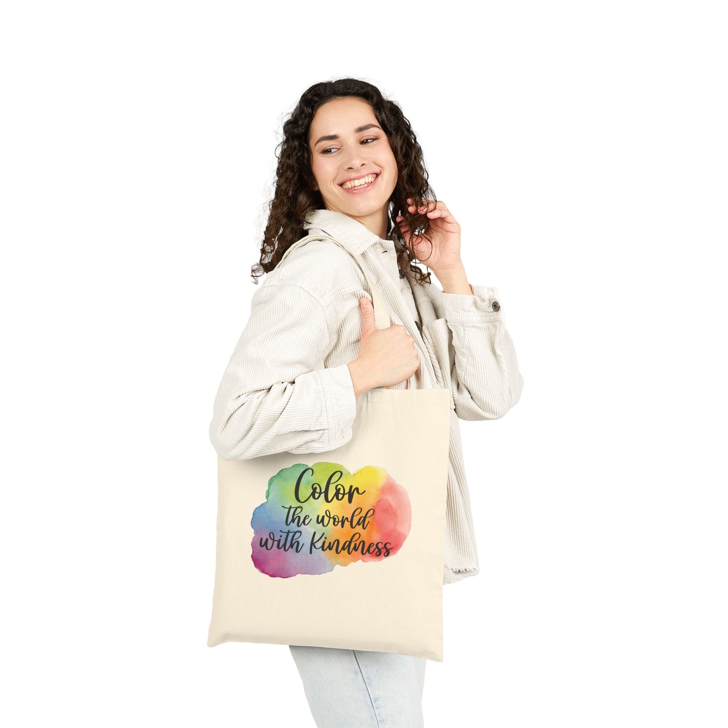 Color the World with Kindness Tote Bag – Reusable Canvas Bag with Inspirational Rainbow Design