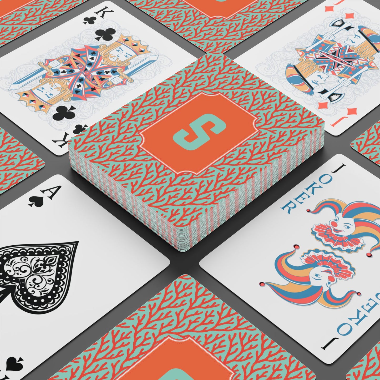 Personalized Coral Monogram Playing Cards