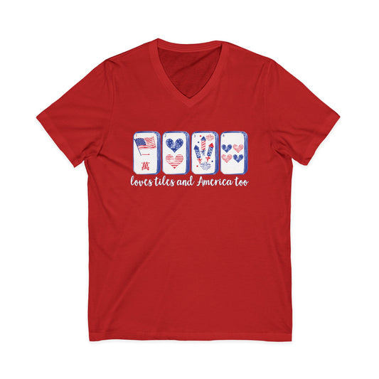 Loves Tiles and America Too V-Neck T-Shirt