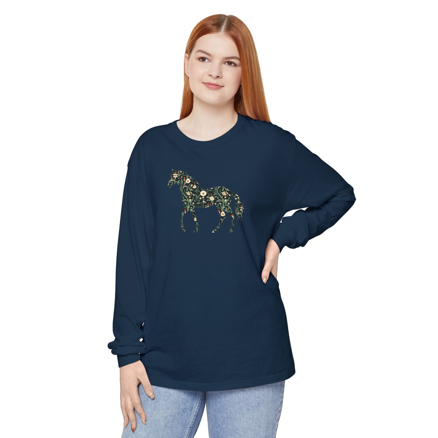Floral Horse Long Sleeve T-Shirt - Green Vines