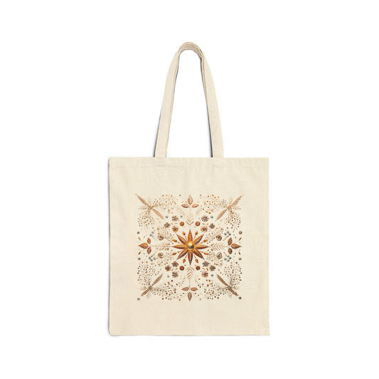 Golden Bloom Holiday Tote Bag – Elegant Floral Star Design, Natural or Black