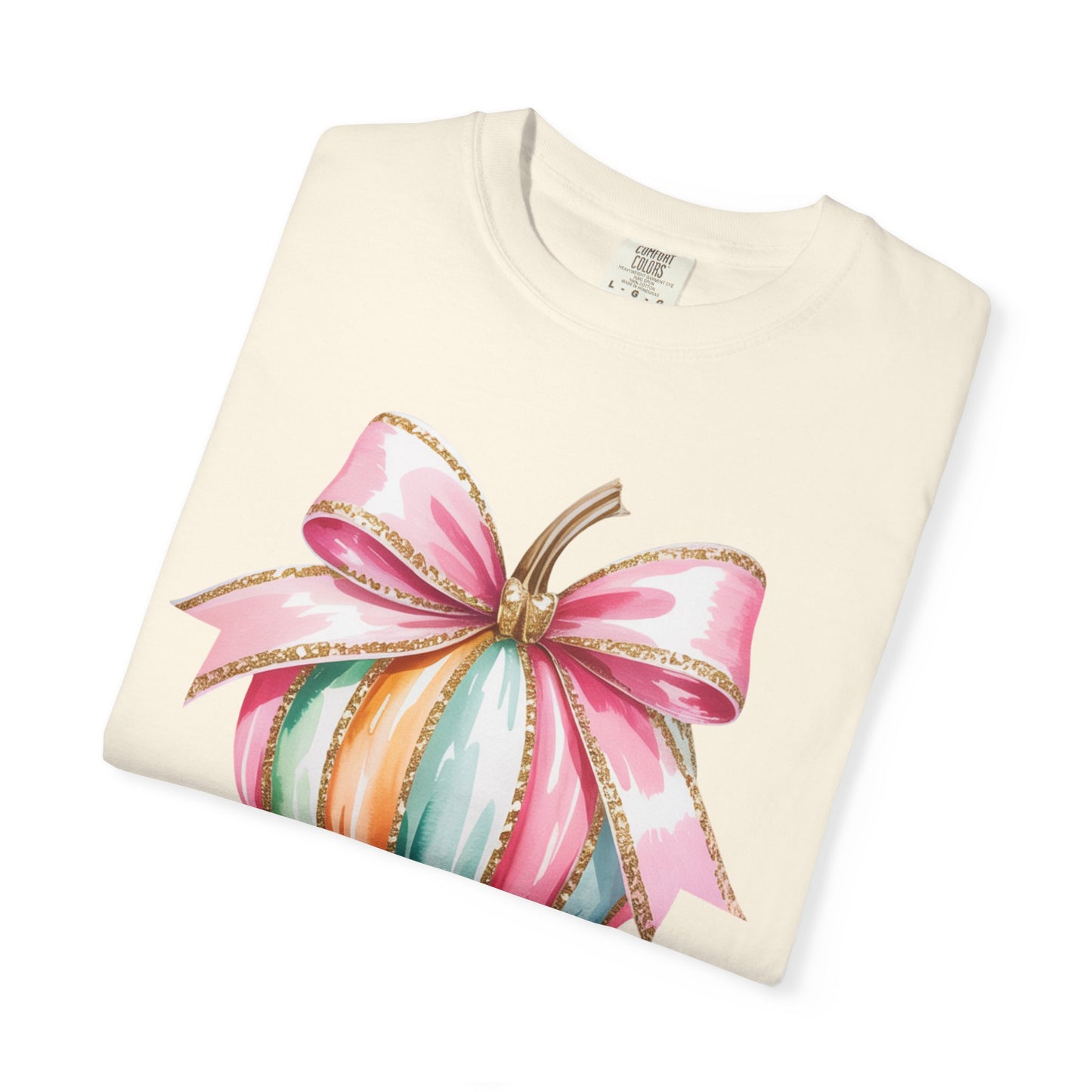 Pastel Pumpkin Bow T-Shirt – Cute Fall Graphic Tee, Teacher Gift, Fall Outfit, Festive Halloween Top