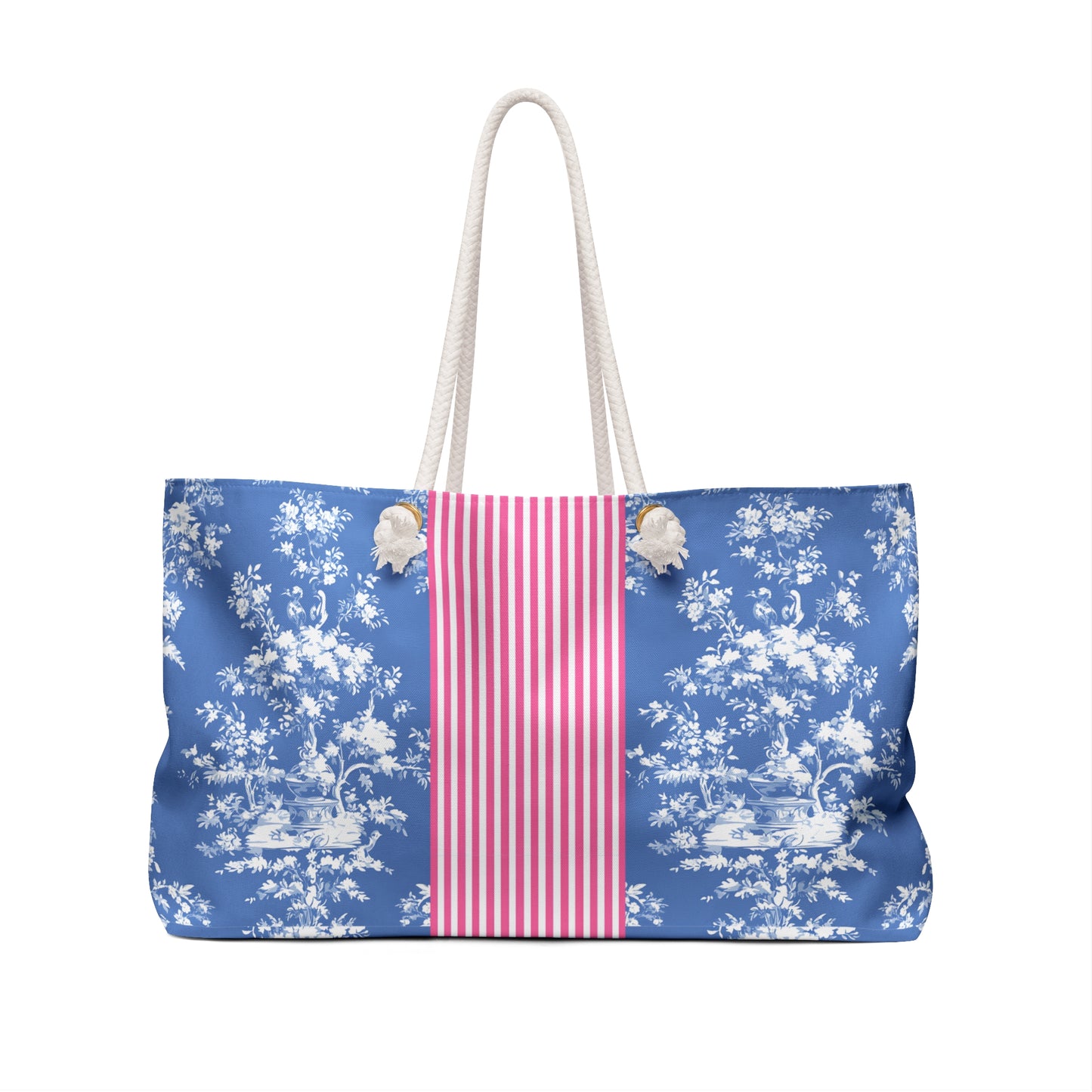 Personalized Blue Floral Rope Handle Tote Bag