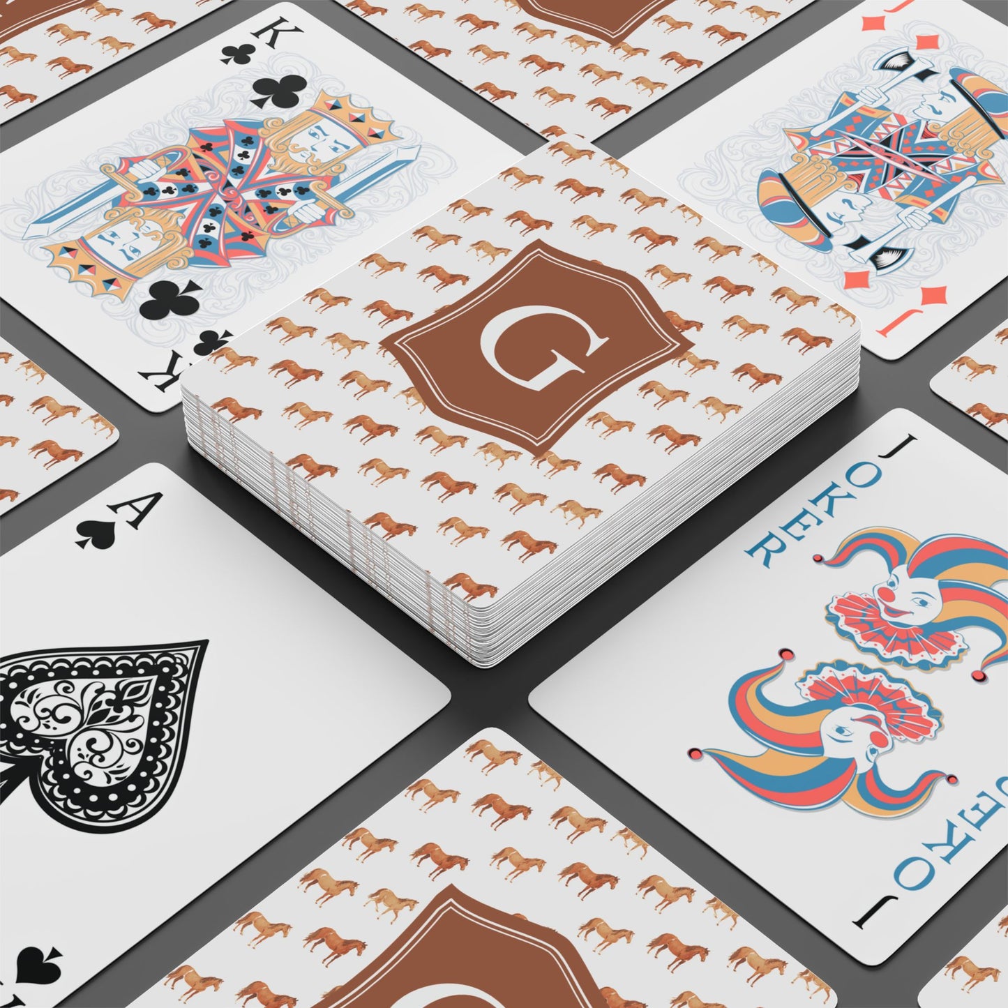 Personalized Horse Pattern Monogram Playing Cards