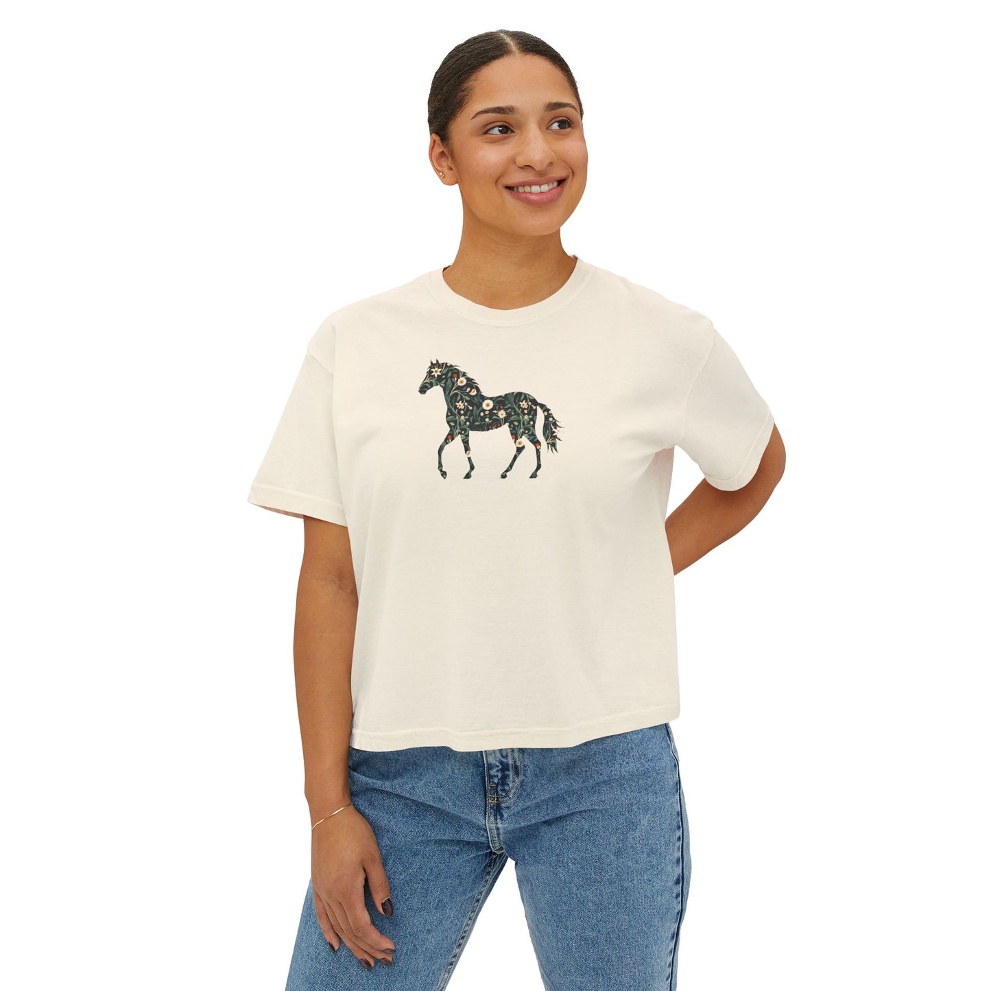 Floral Horse Boxy T-Shirt - Green Vine