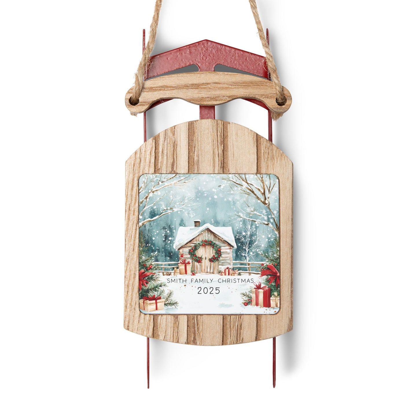 Personalized Holiday Barn Sled Ornament by The Anchored Bloom
