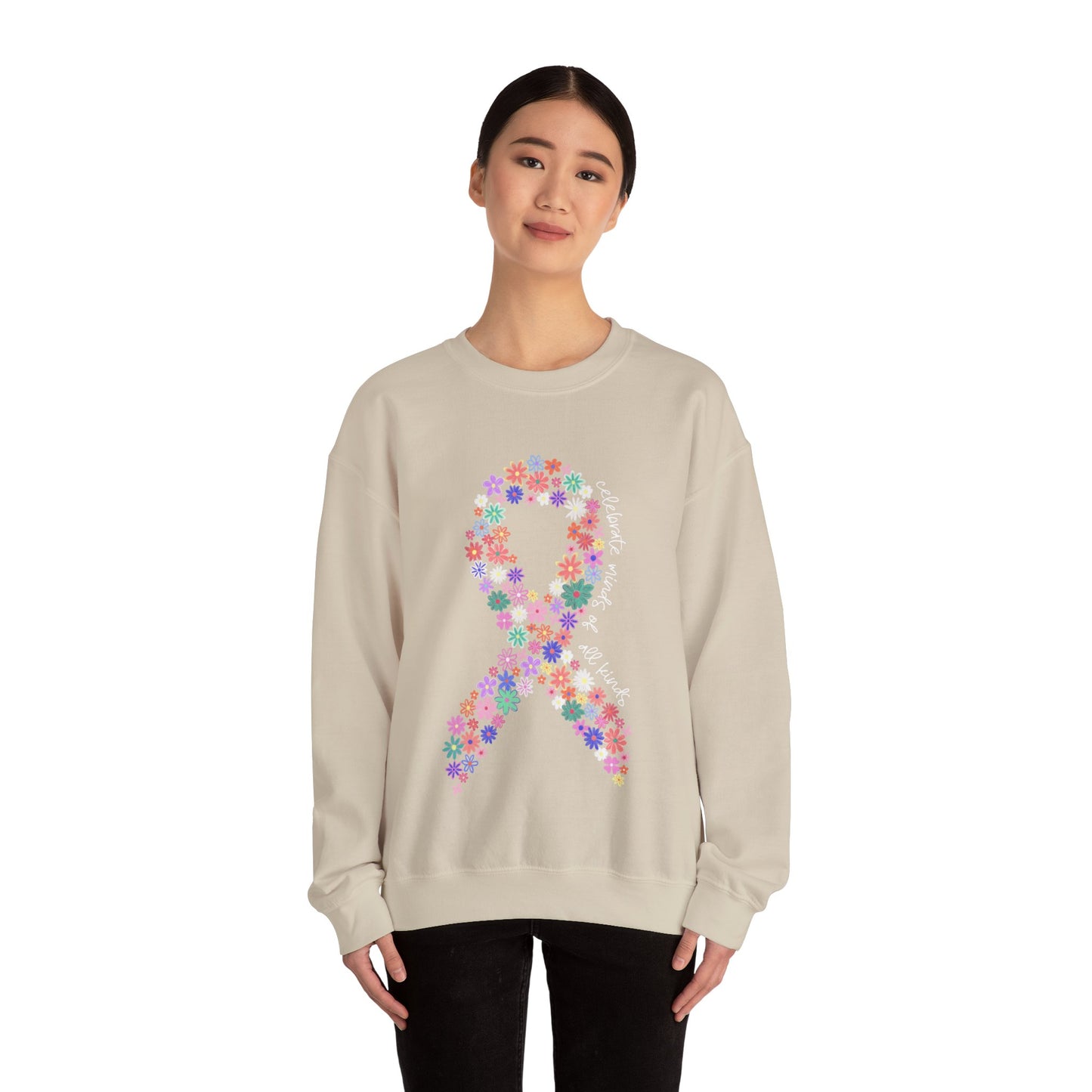 Minds of All Kinds Sweatshirt | Neurodiversity Awareness Floral Ribbon Crewneck