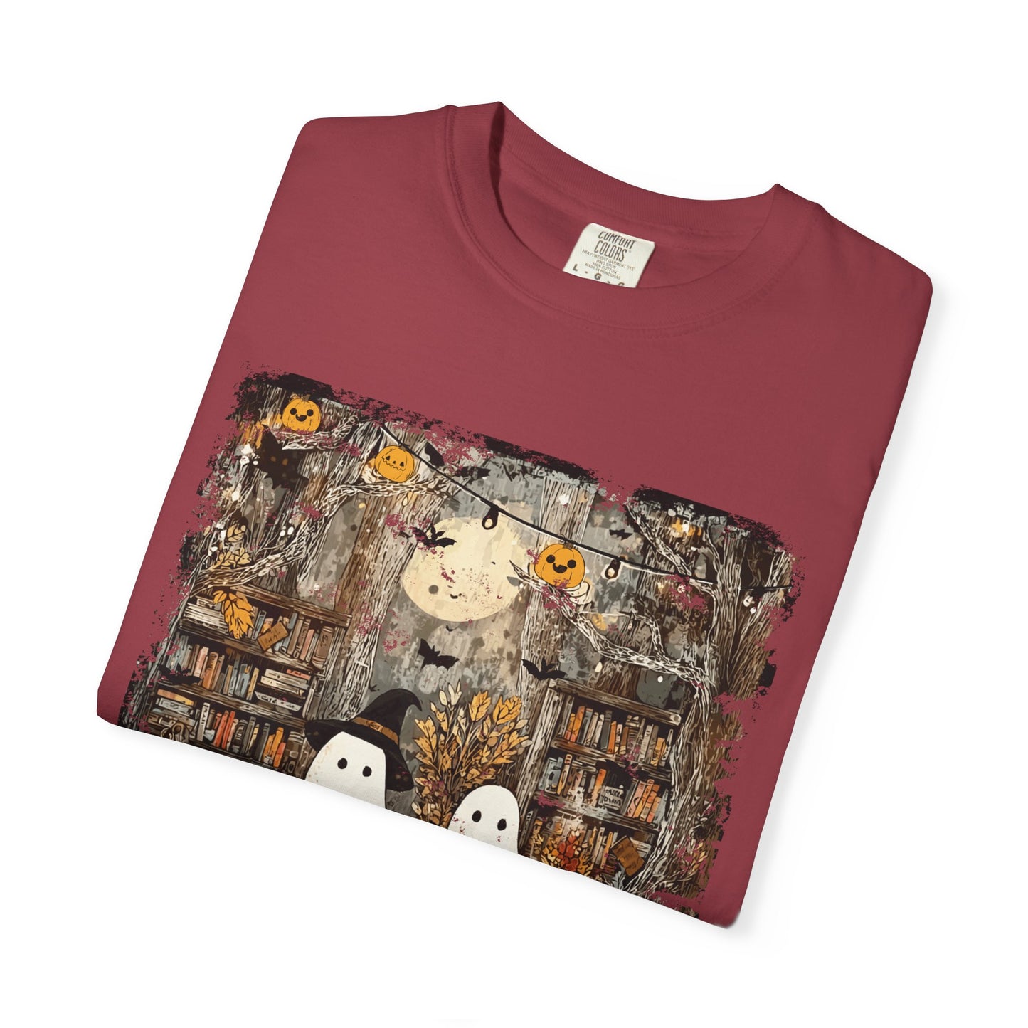 Ghost Library Comfort Colors T-Shirt | Cozy Halloween Reading Graphic Tee
