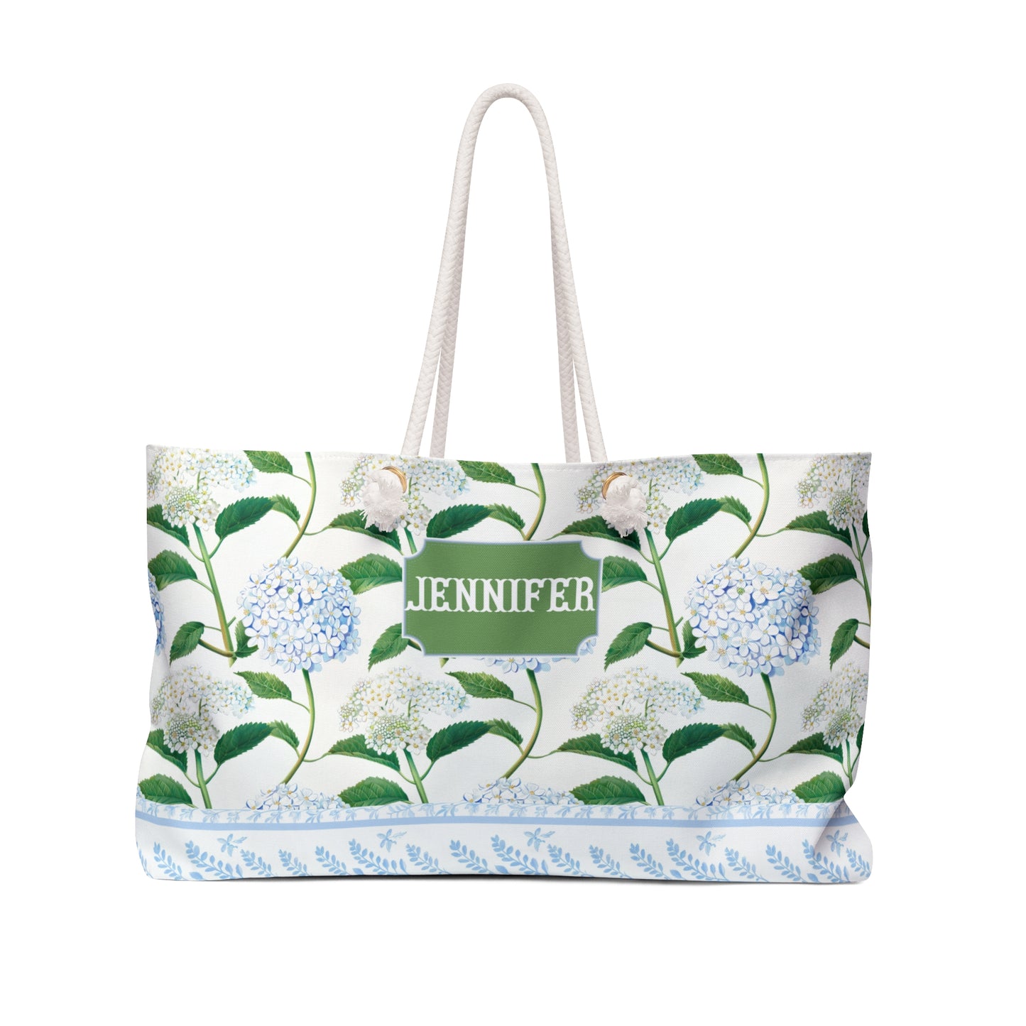 Personalized Hydrangea Rope Handle Tote Bag