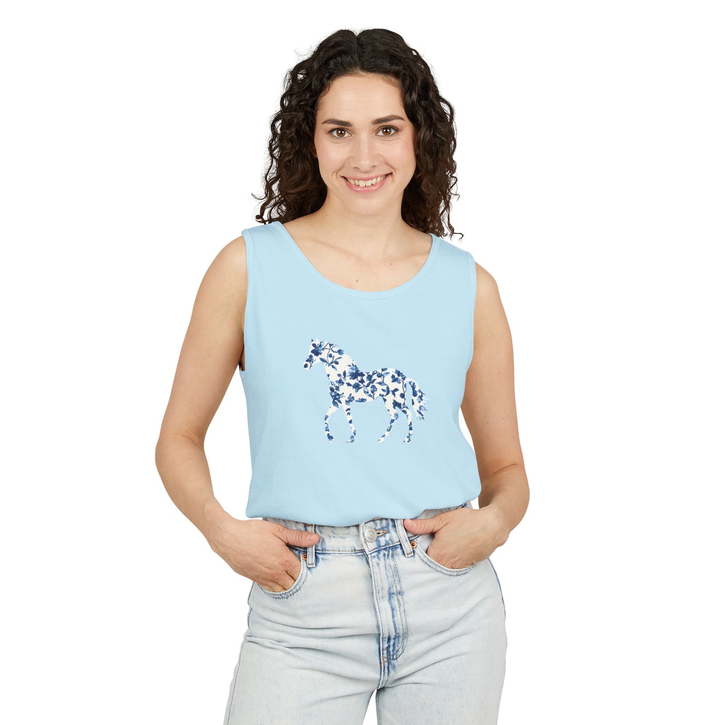 Floral Horse Tank - Blue Vines