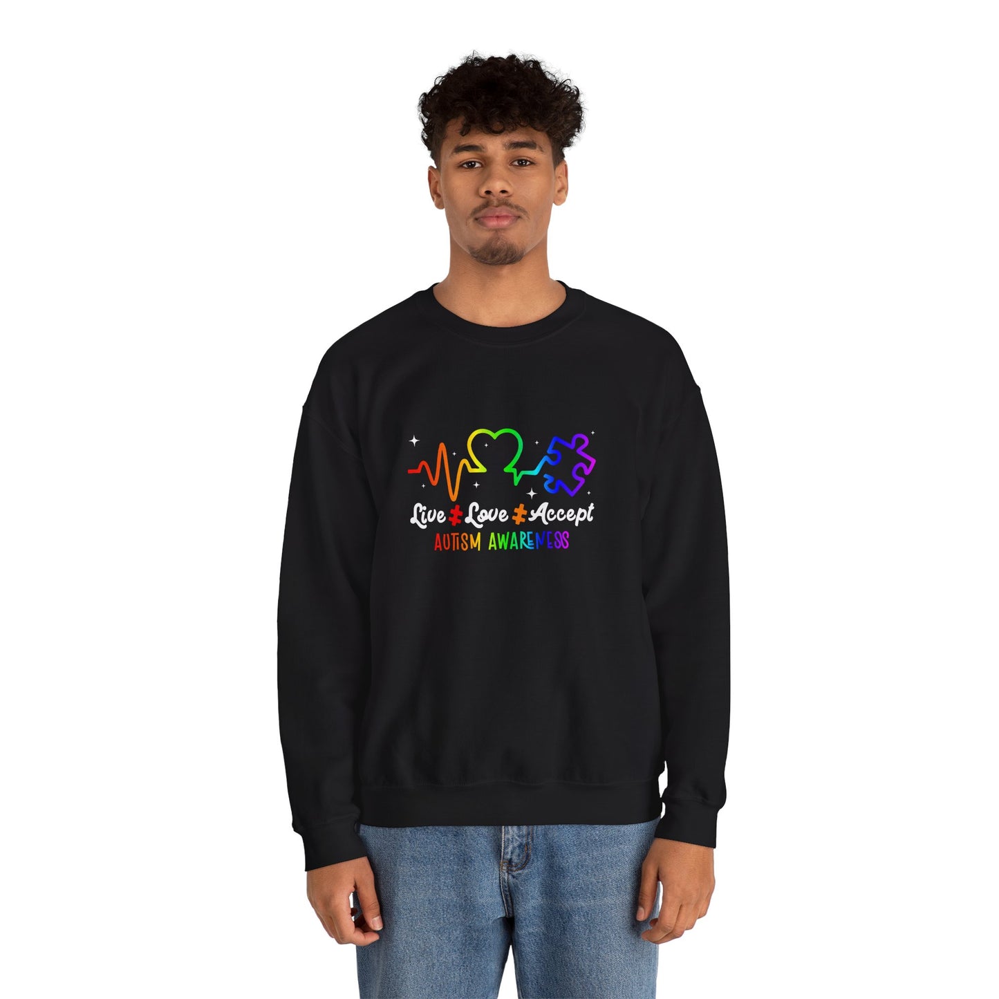 Live Love Accept Autism Awareness Sweatshirt | Neurodiversity Support Crewneck