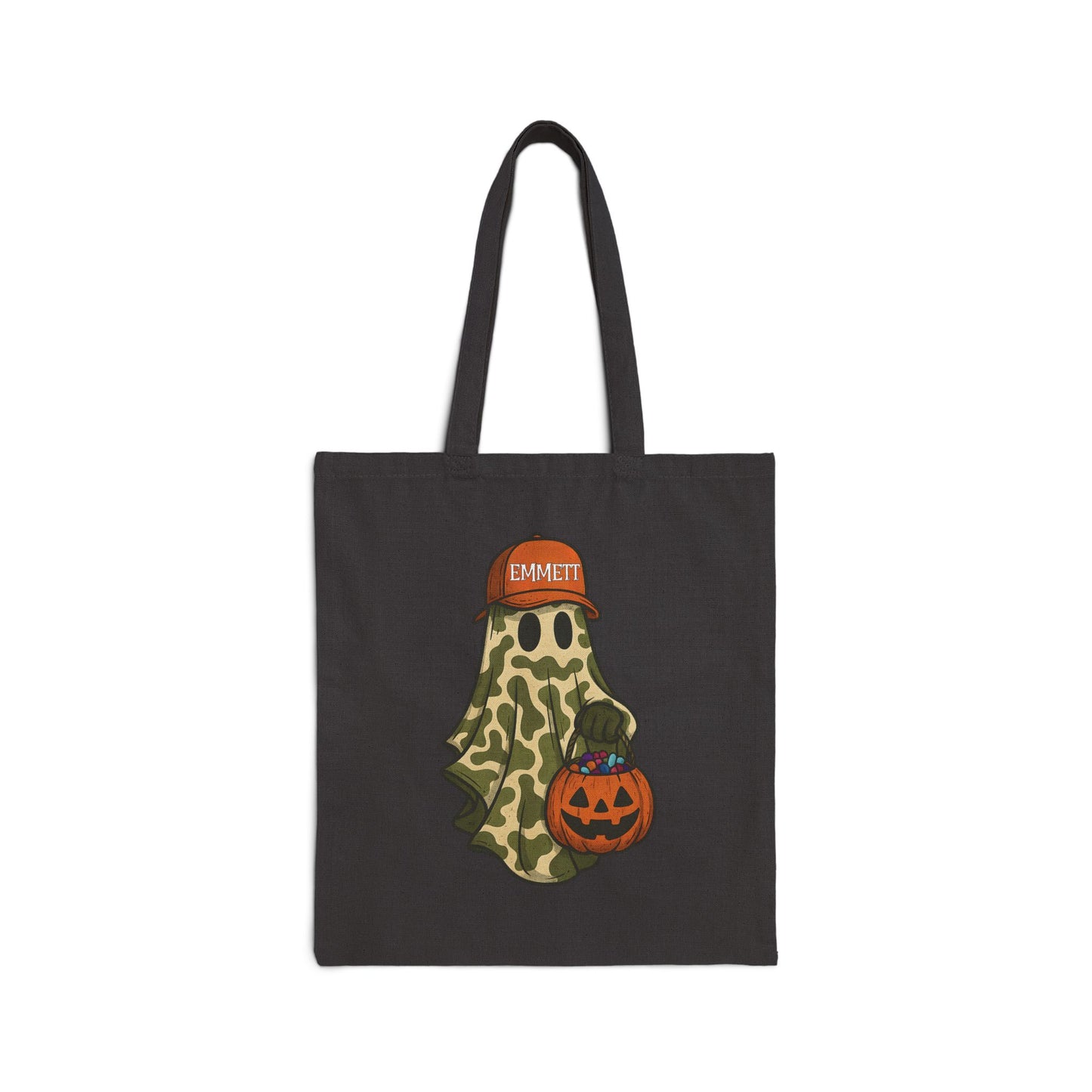 Personalized Camo Ghost Halloween Trick or Treat Bag | Custom Name Candy Tote for Kids