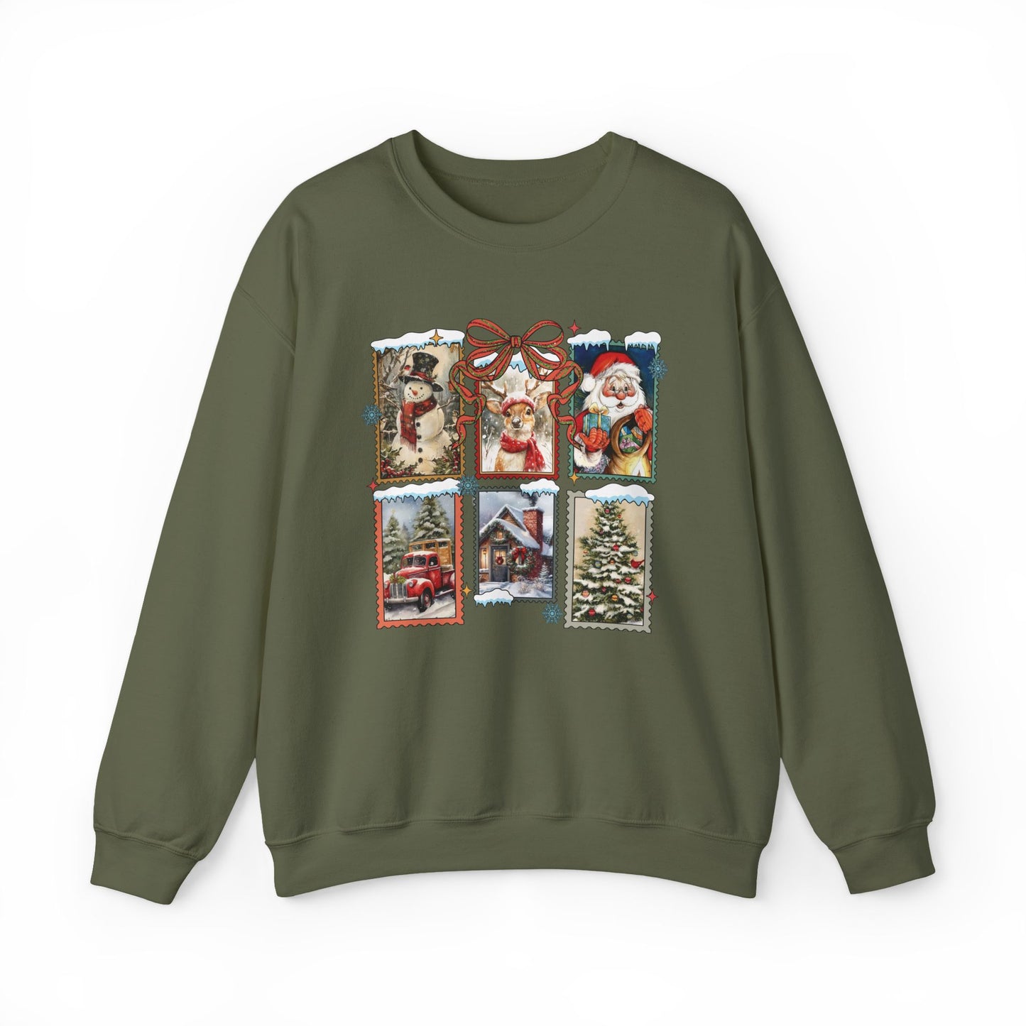 Cozy Christmas Postcard Sweatshirt | Vintage Holiday Graphic Crewneck Sweatshirt for Women