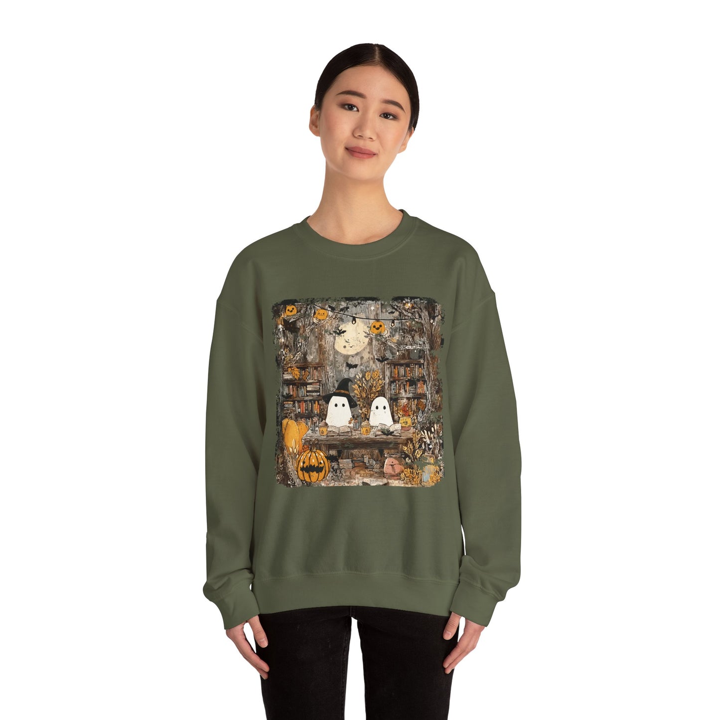 Ghost Library Comfort Colors Sweatshirt | Cozy Halloween Book Lover Crewneck
