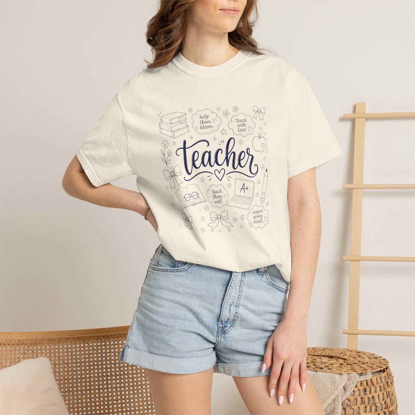 Teacher Comfort Colors® T-Shirt | Hand Drawn Teacher Graphic Tee