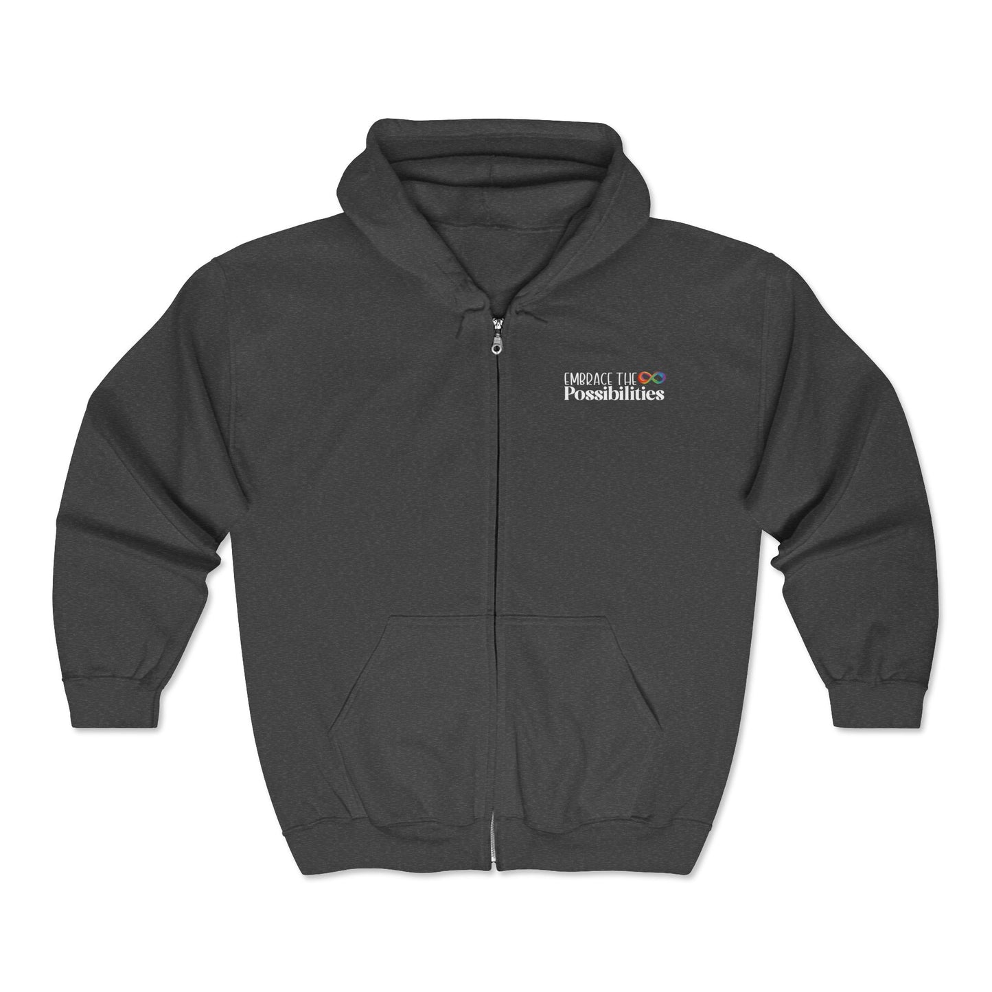 Embrace the Possibilities - Neurodiversity Infinity Zip Hoodie | Unisex Hoodie