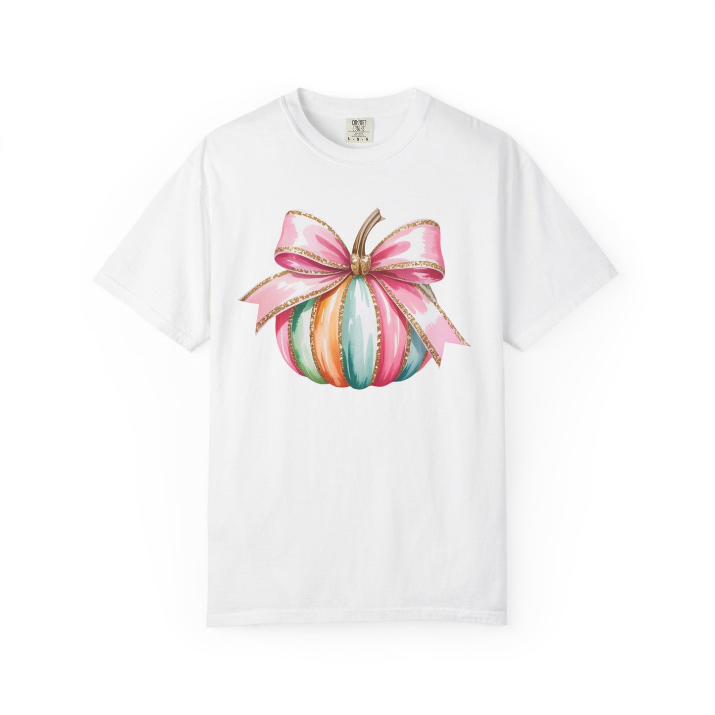 Pastel Pumpkin Bow T-Shirt – Cute Fall Graphic Tee, Teacher Gift, Fall Outfit, Festive Halloween Top
