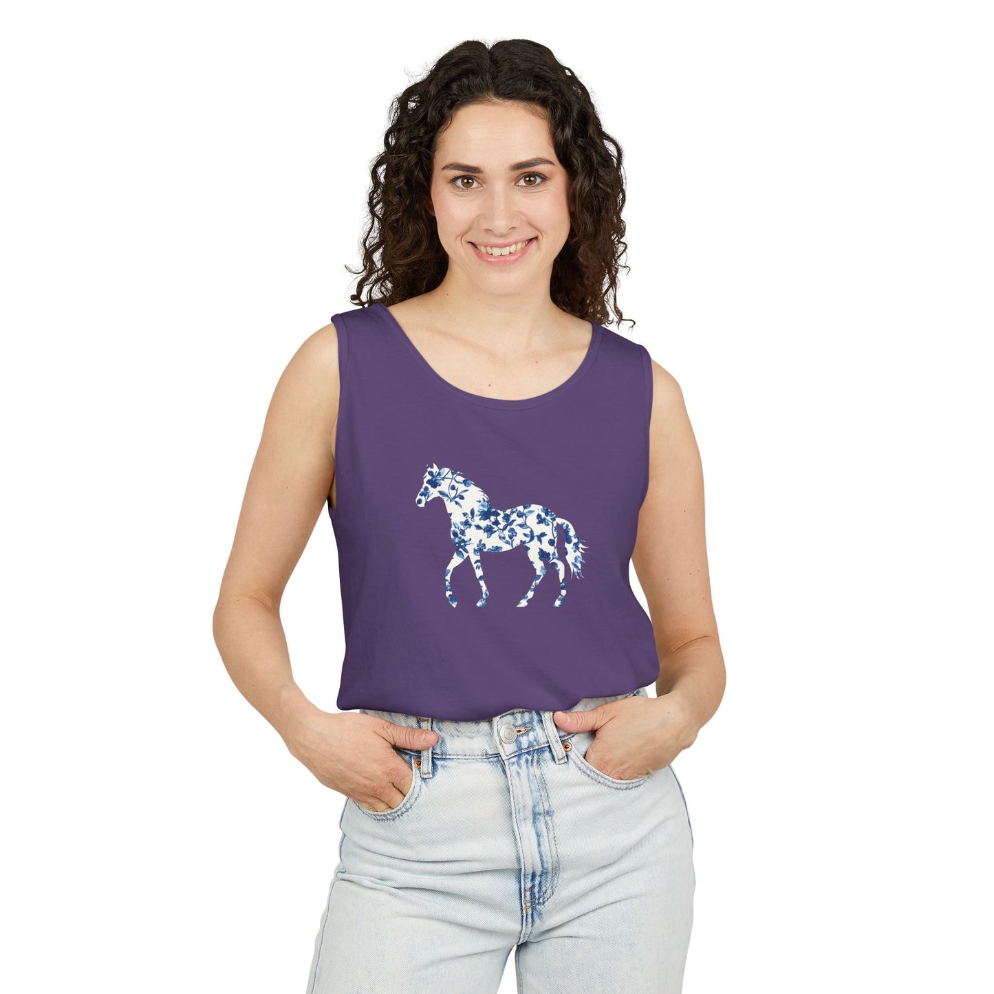 Floral Horse Tank - Blue Vines