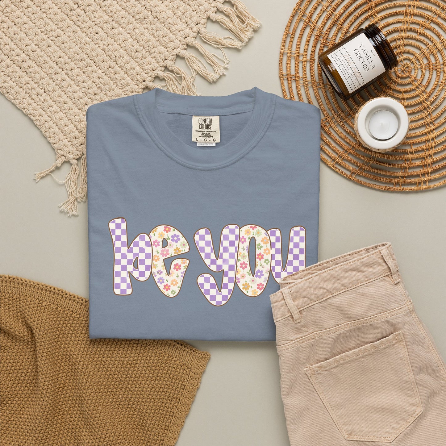 Be You Comfort Colors® T-Shirt | Retro Floral Checkered Inspirational Shirt