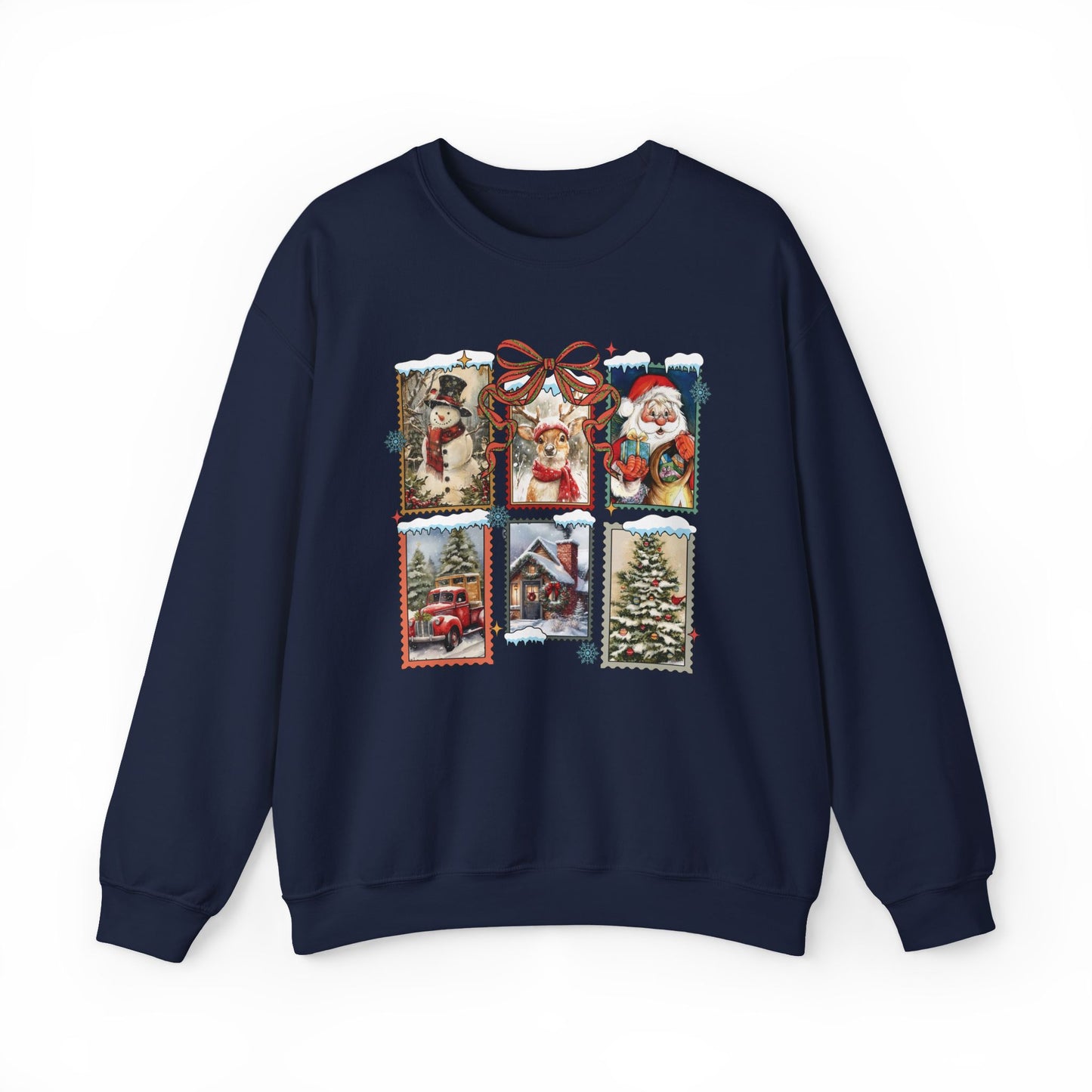 Cozy Christmas Postcard Sweatshirt | Vintage Holiday Graphic Crewneck Sweatshirt for Women