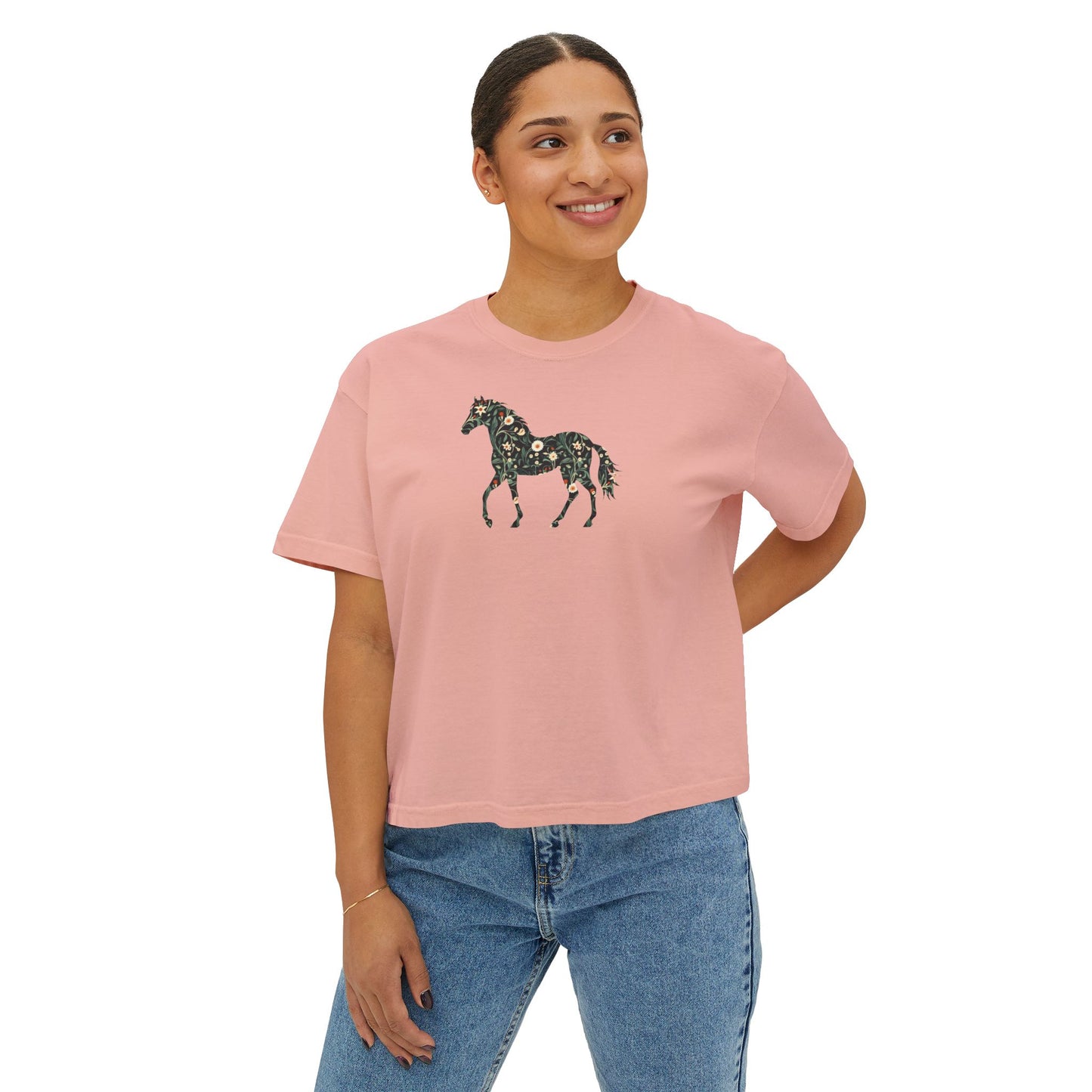 Floral Horse Boxy T-Shirt - Green Vine