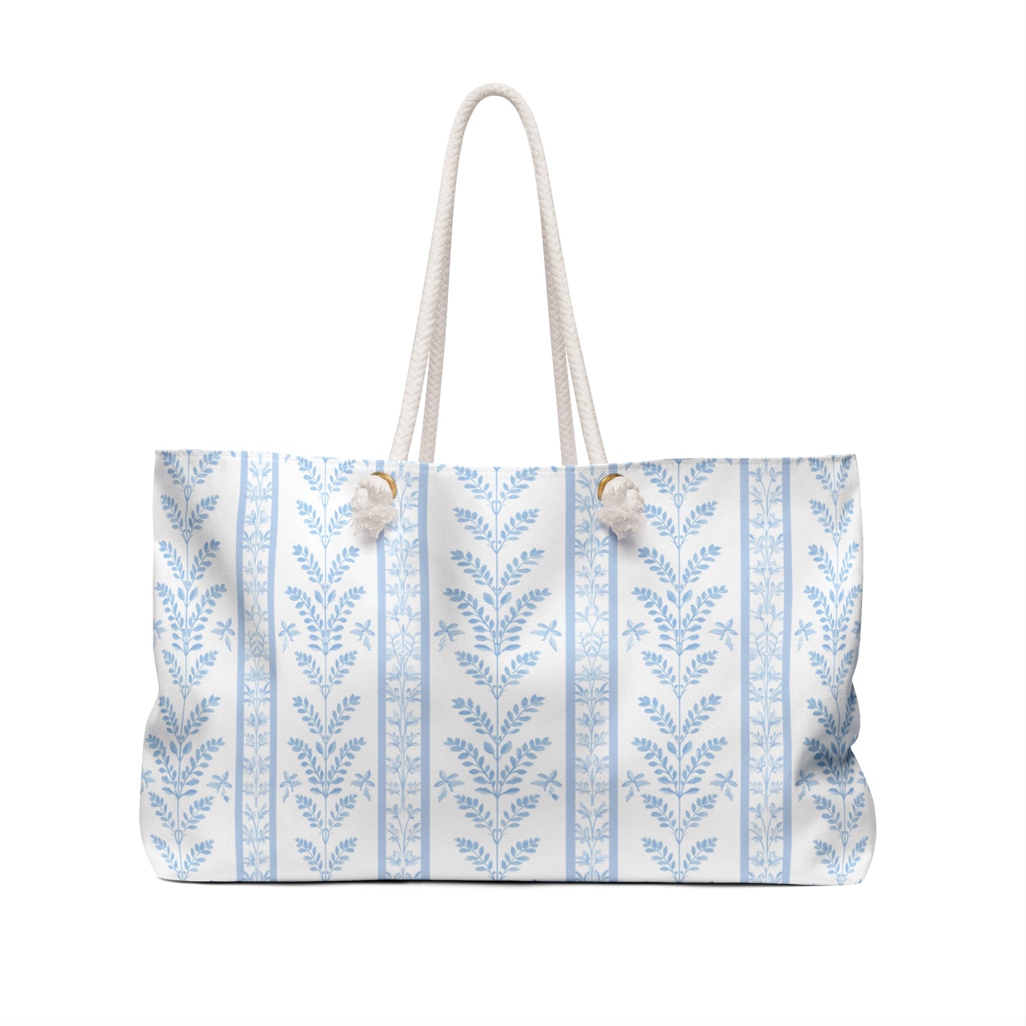 Personalized Blue Botanical Rope Handle Tote Bag