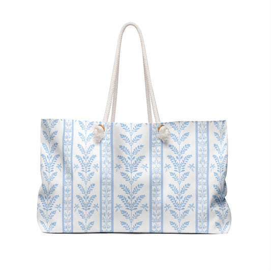 Personalized Blue Botanical Rope Handle Tote Bag