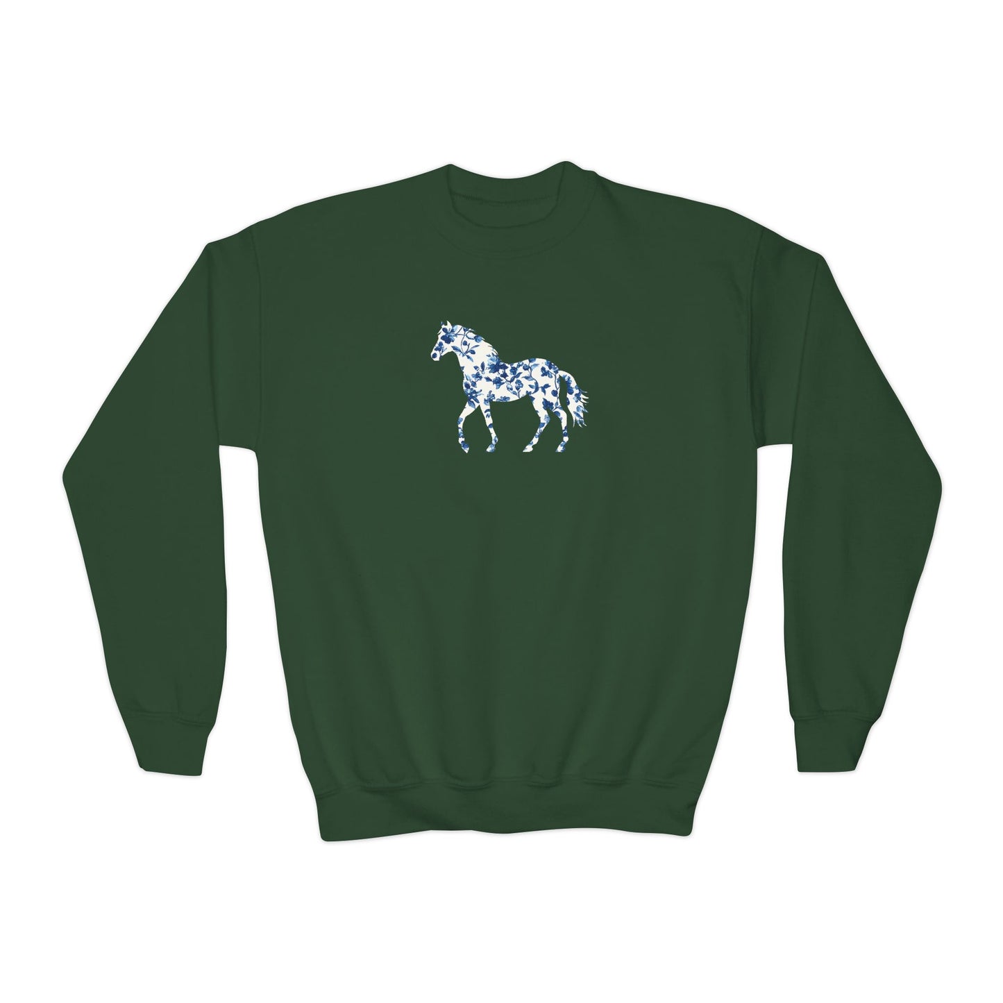 Floral Horse Youth Crewneck Sweatshirt - Blue Vine