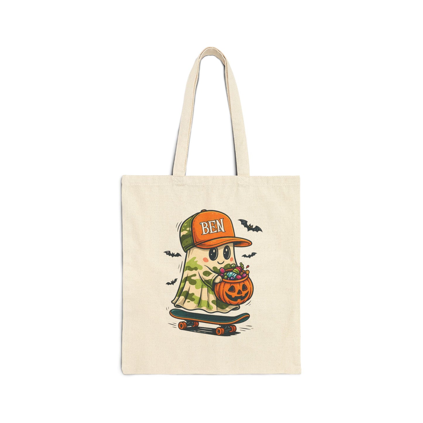 Personalized Skateboard Ghost Halloween Tote Bag | Custom Trick or Treat Bag for Kids