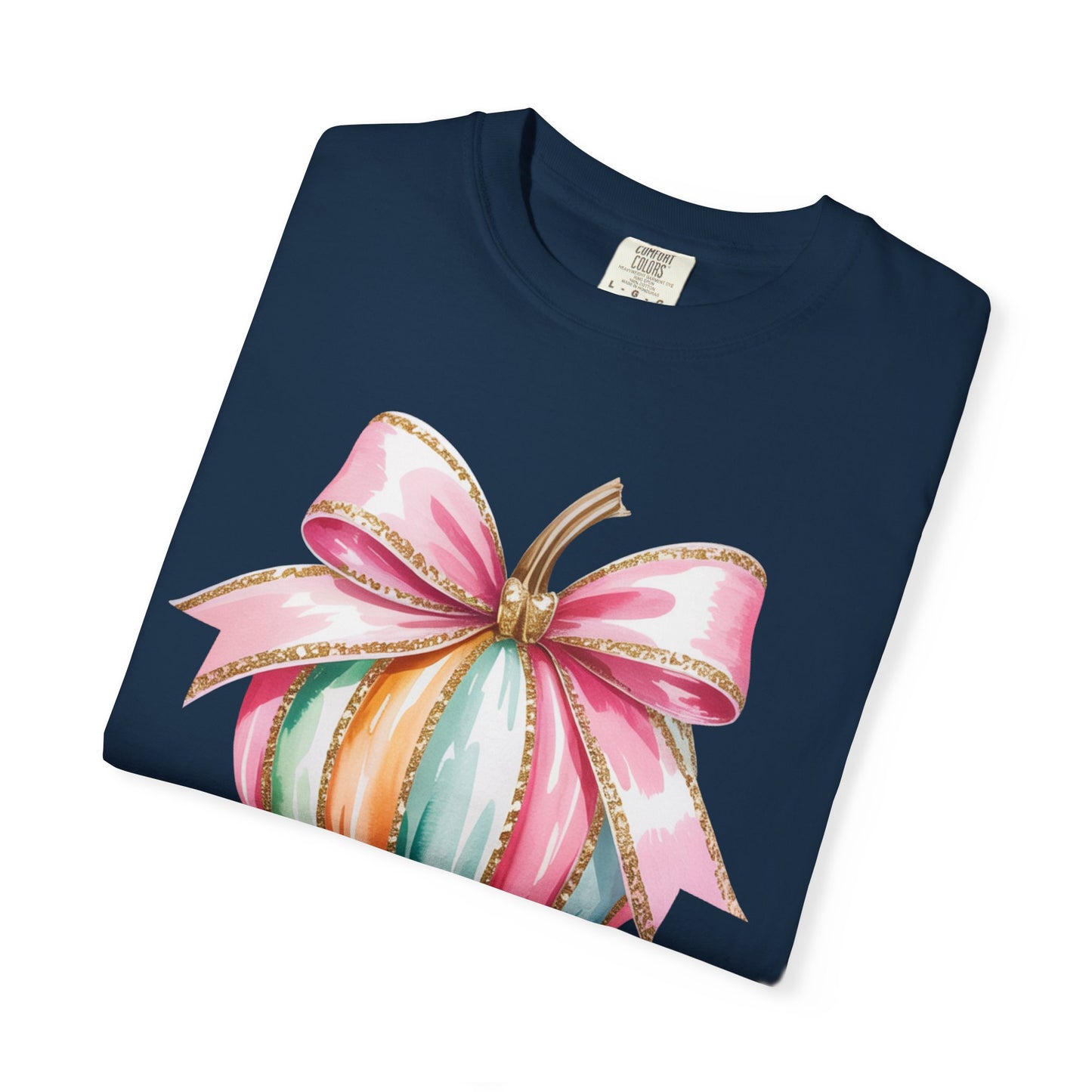 Pastel Pumpkin Bow T-Shirt – Cute Fall Graphic Tee, Teacher Gift, Fall Outfit, Festive Halloween Top