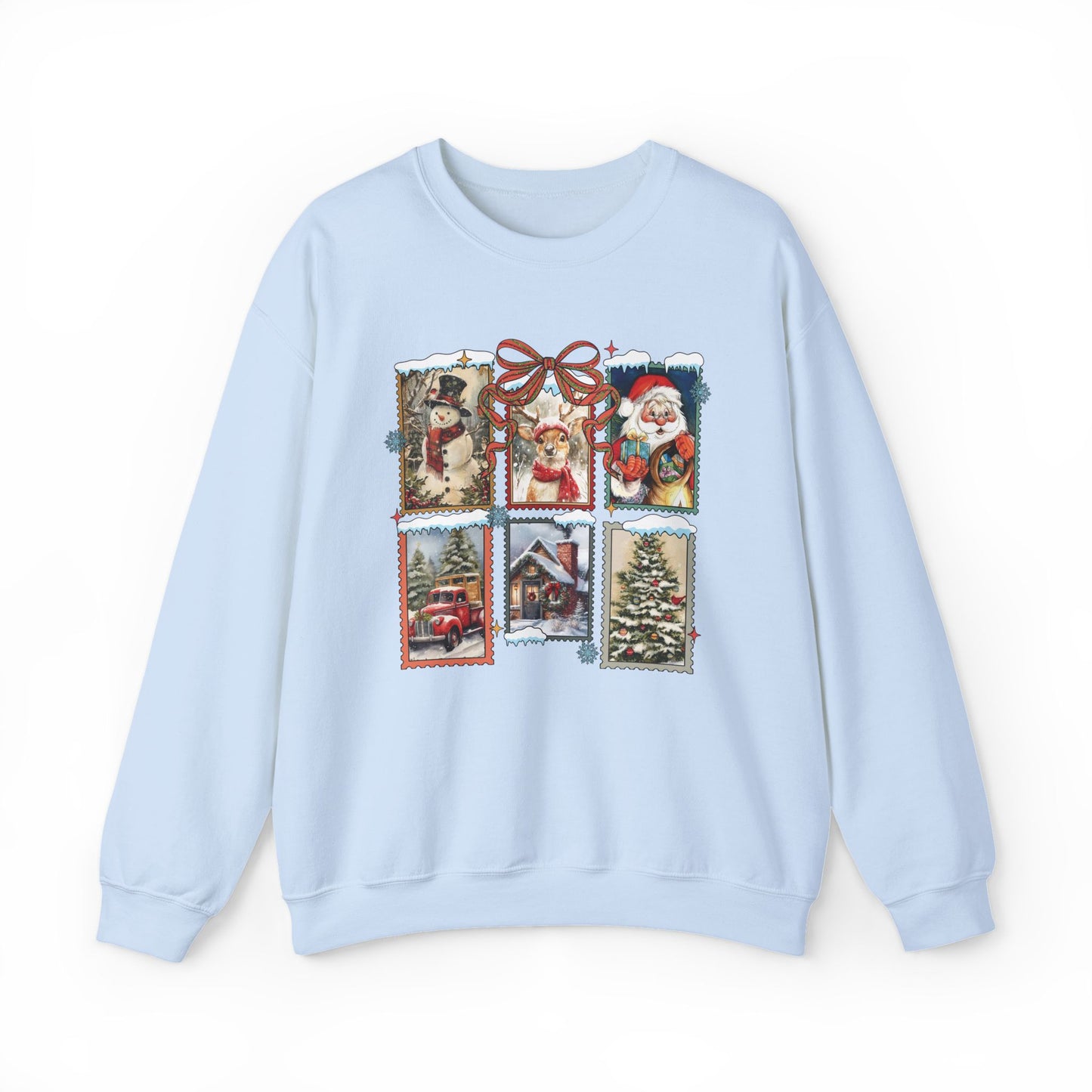 Cozy Christmas Postcard Sweatshirt | Vintage Holiday Graphic Crewneck Sweatshirt for Women