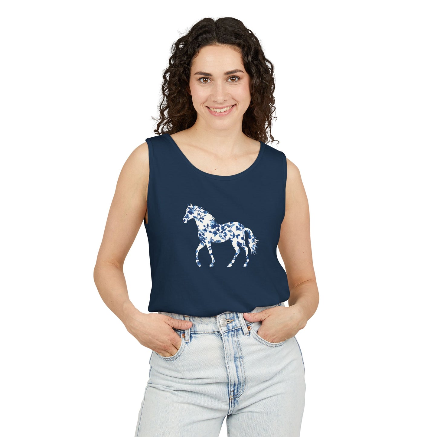 Floral Horse Tank - Blue Vines