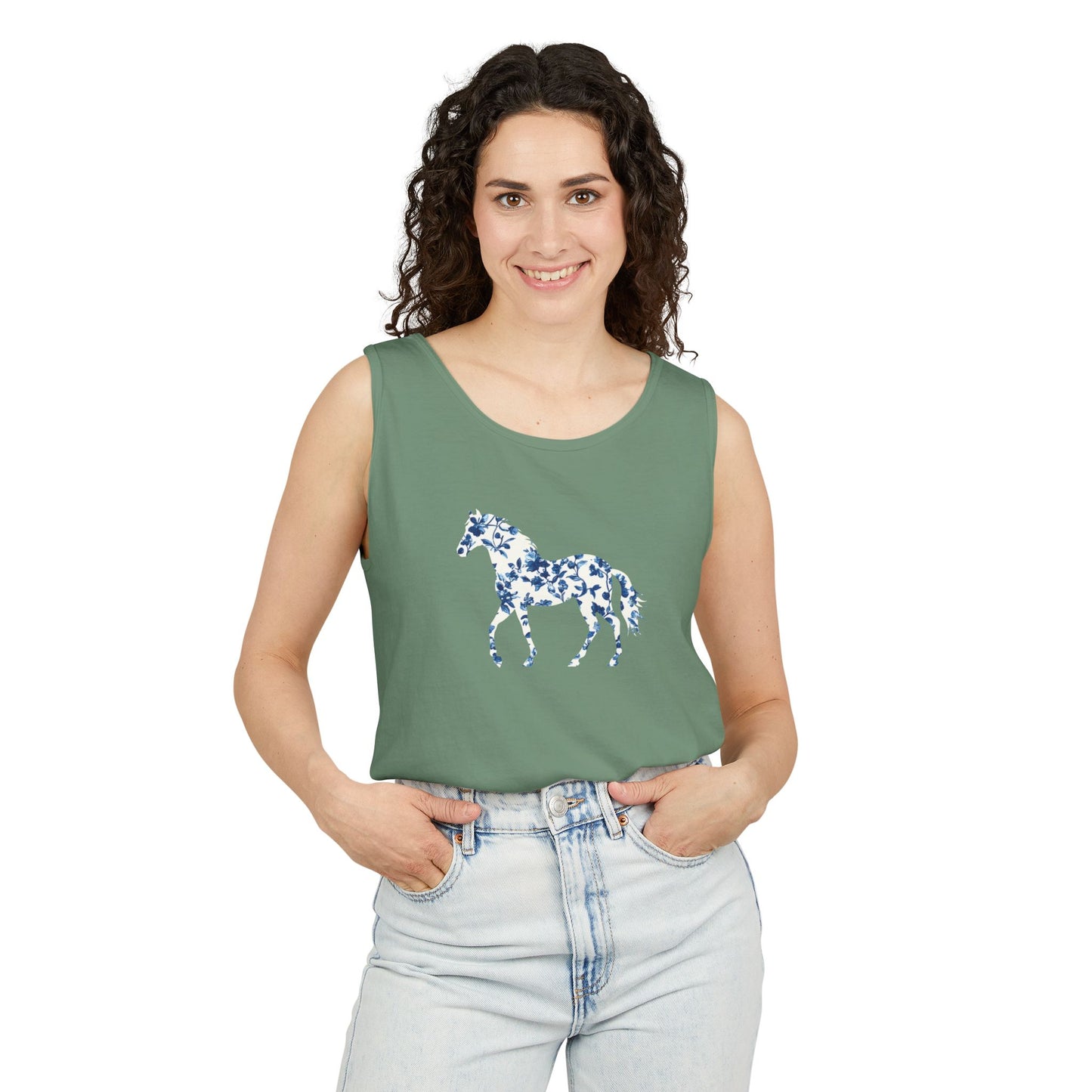 Floral Horse Tank - Blue Vines