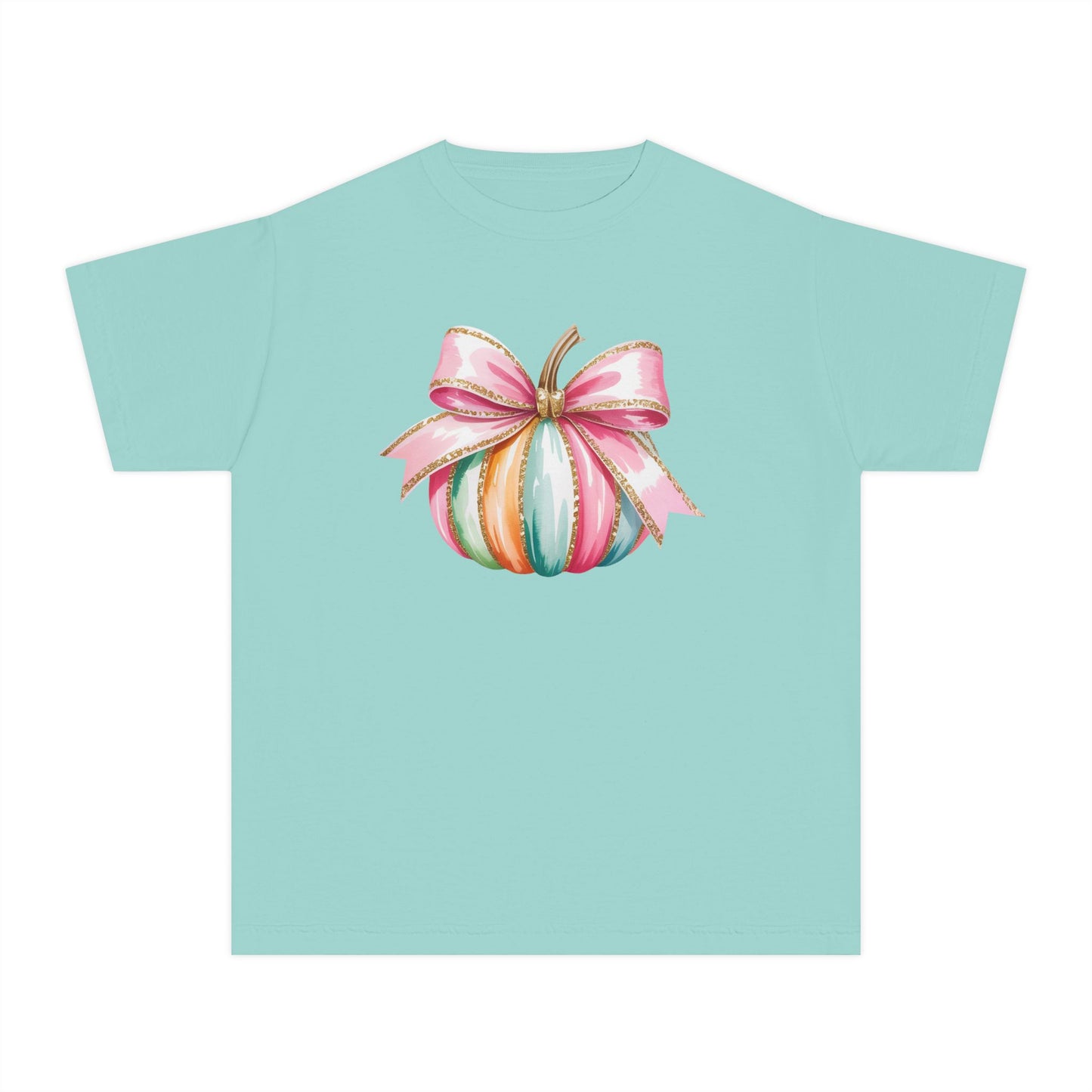 Pastel Pumpkin Bow Kids T-Shirt – Cute Fall Shirt for Girls, Festive Fall Tee, Thanksgiving & Halloween Outfit