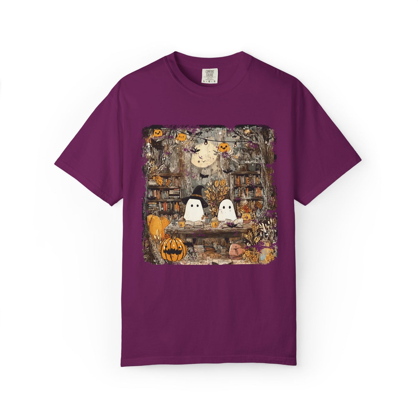 Ghost Library Comfort Colors T-Shirt | Cozy Halloween Reading Graphic Tee