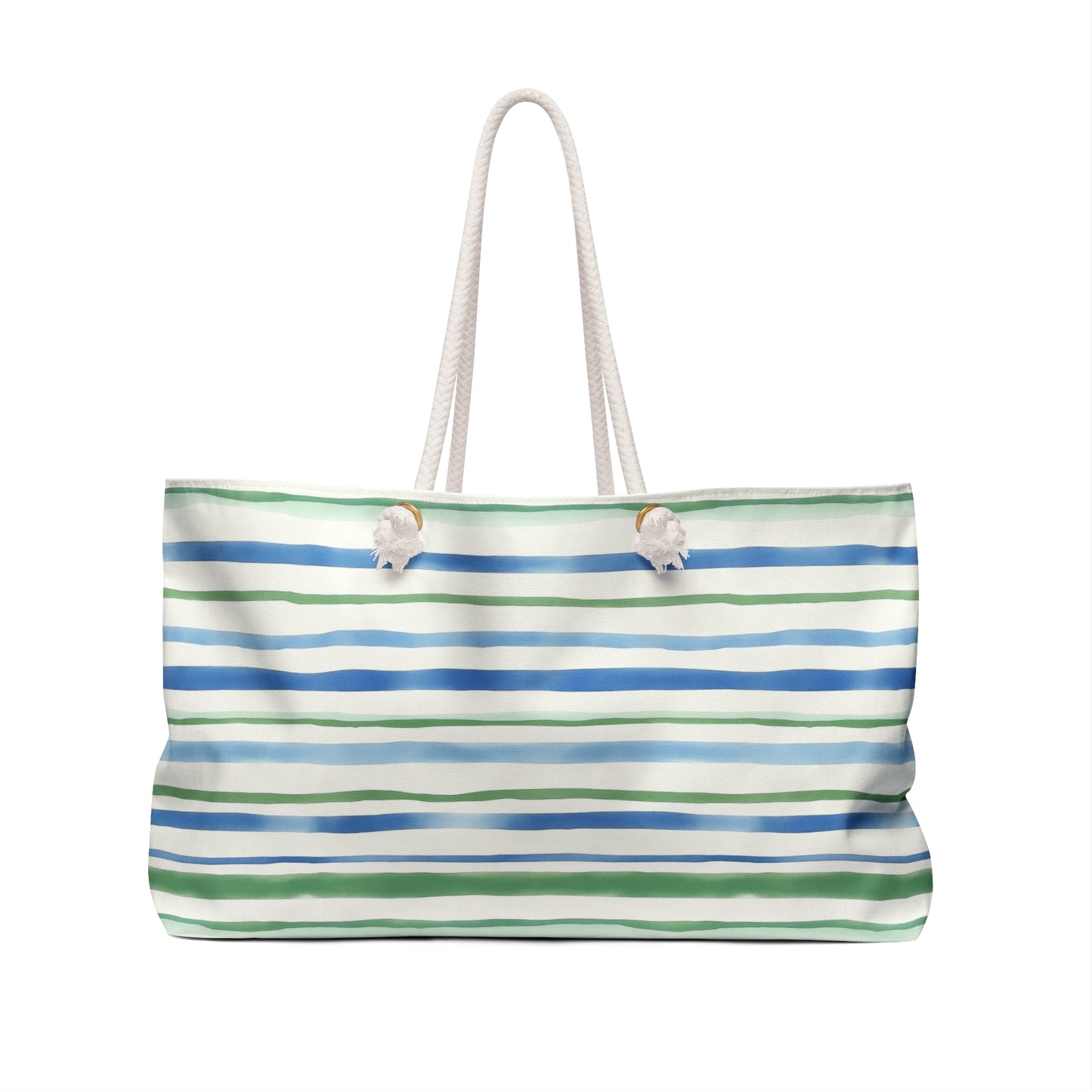 Personalized Blue and Green Stripe Rope Handle Tote Bag
