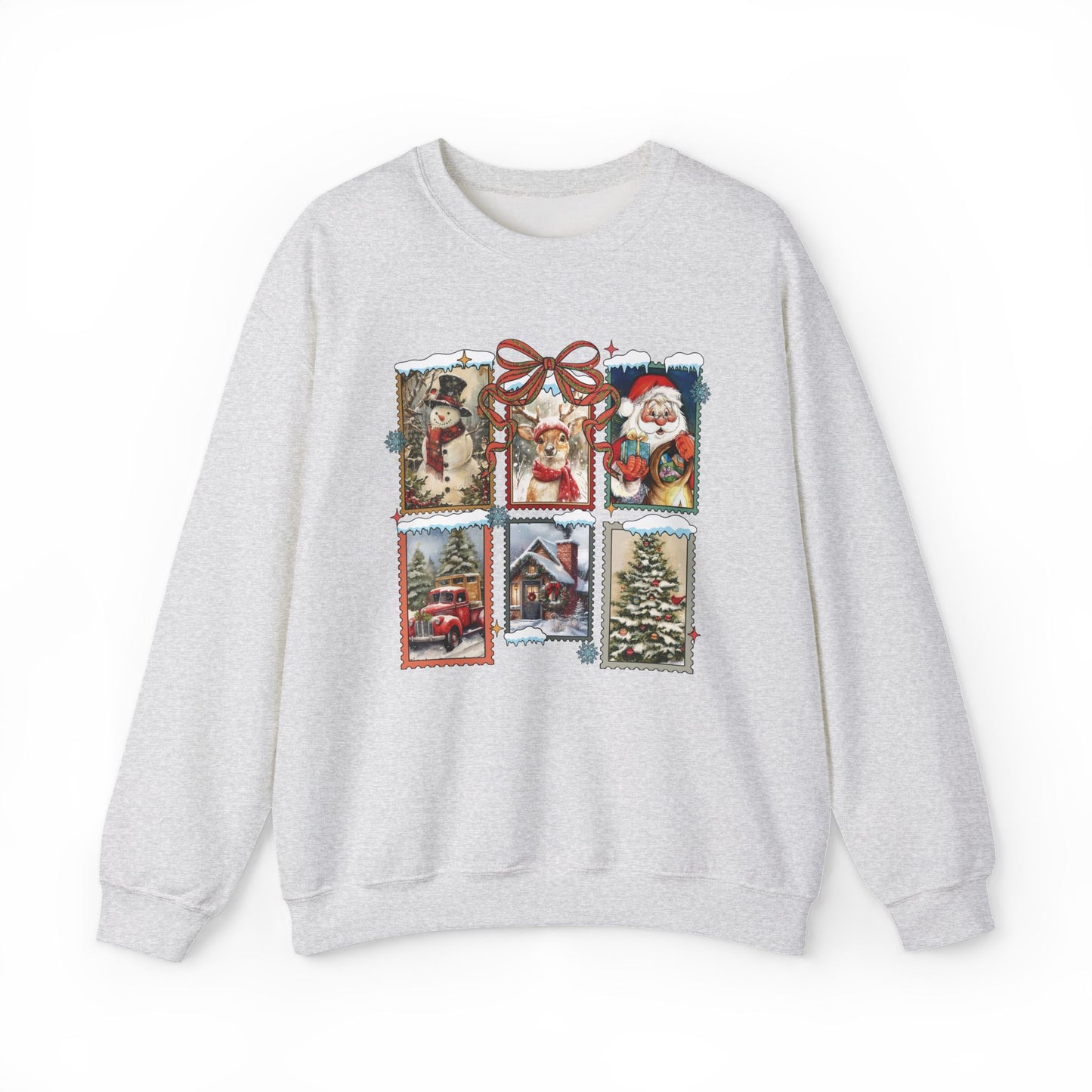 Cozy Christmas Postcard Sweatshirt | Vintage Holiday Graphic Crewneck Sweatshirt for Women