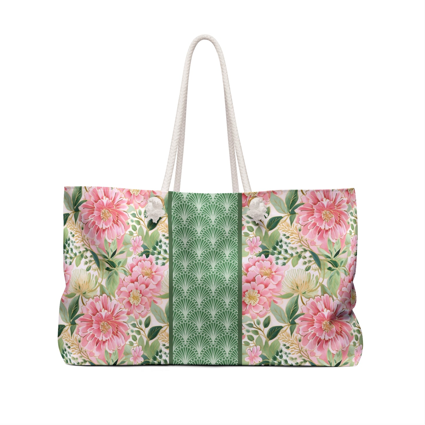 Personalized Pink Floral Rope Handle Tote Bag