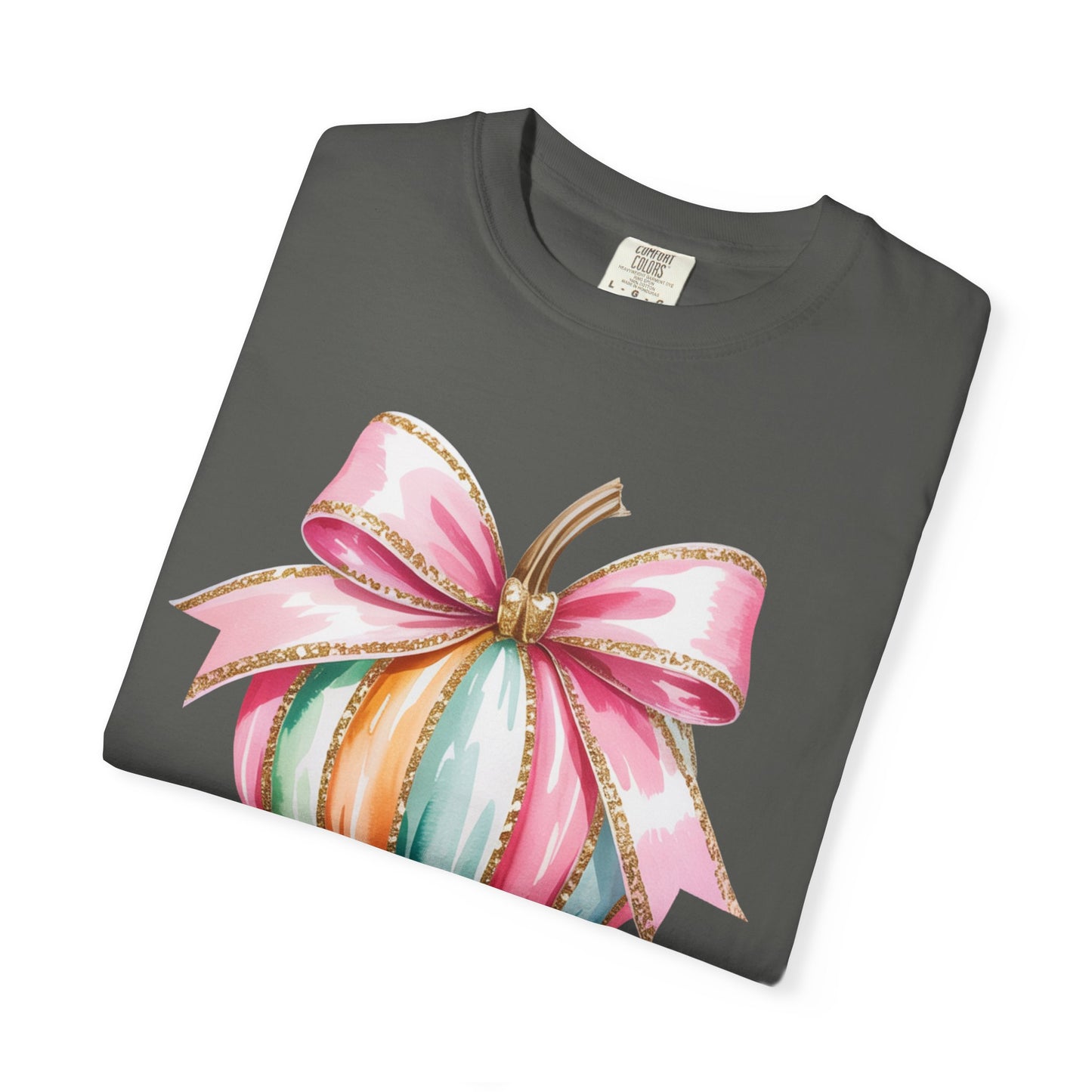 Pastel Pumpkin Bow T-Shirt – Cute Fall Graphic Tee, Teacher Gift, Fall Outfit, Festive Halloween Top