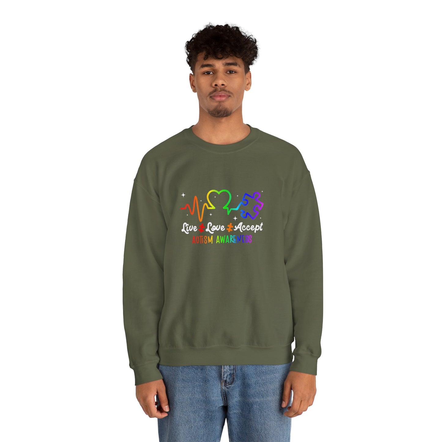 Live Love Accept Autism Awareness Sweatshirt | Neurodiversity Support Crewneck