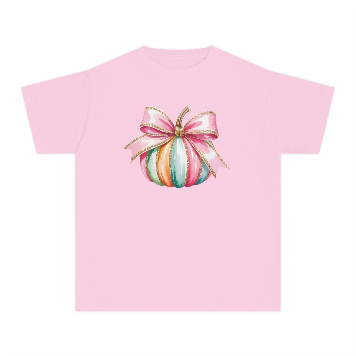 Pastel Pumpkin Bow Kids T-Shirt – Cute Fall Shirt for Girls, Festive Fall Tee, Thanksgiving & Halloween Outfit