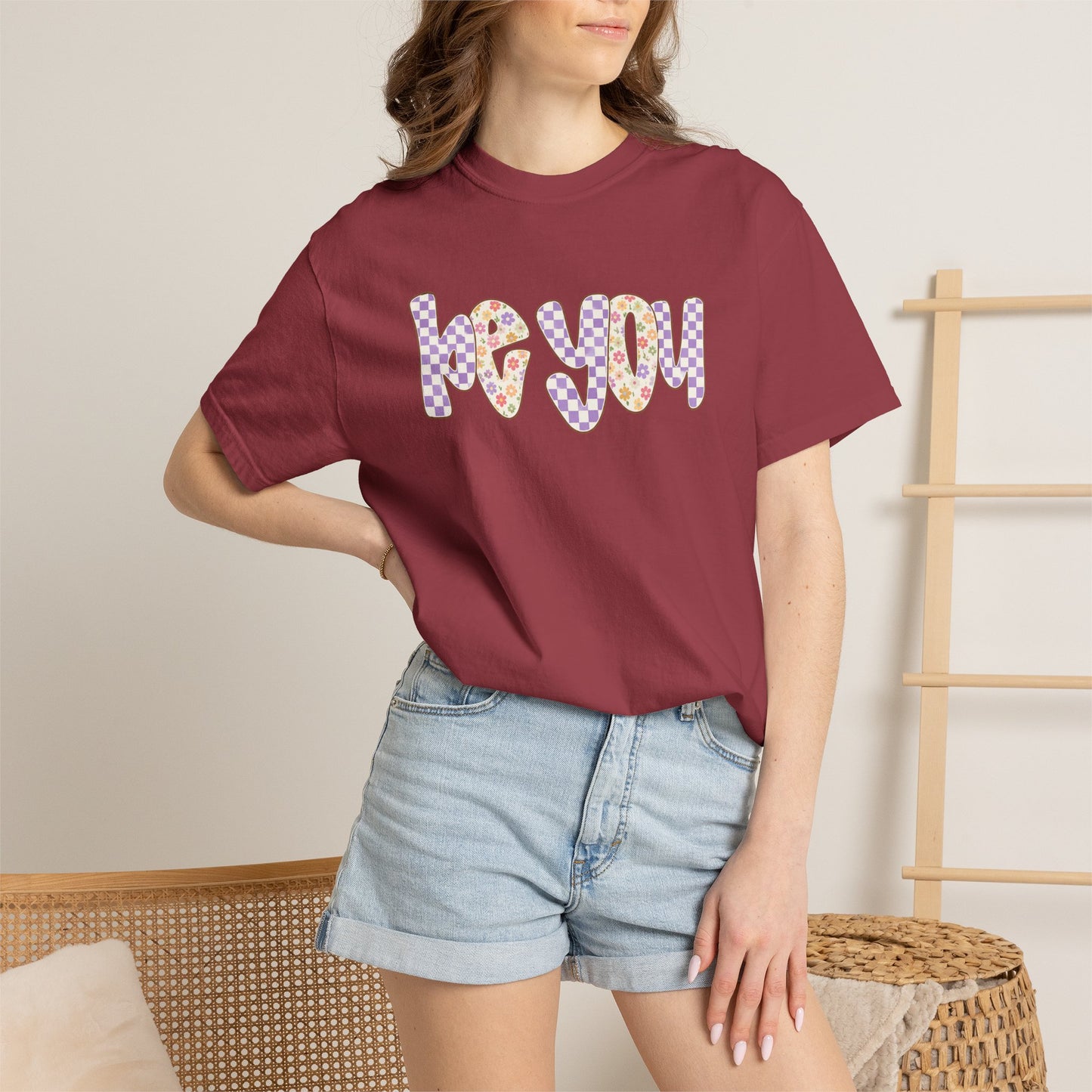 Be You Comfort Colors® T-Shirt | Retro Floral Checkered Inspirational Shirt