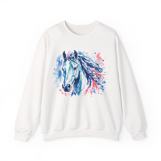 Blue Watercolor Horse Sweatshirt | Equestrian Crewneck