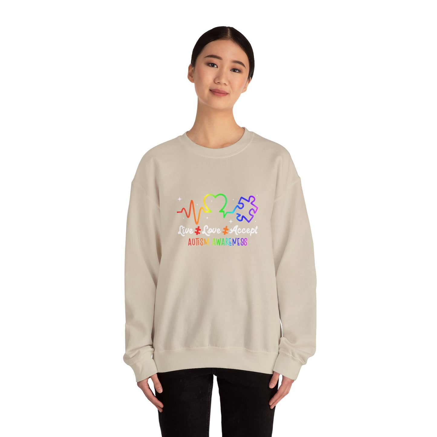 Live Love Accept Autism Awareness Sweatshirt | Neurodiversity Support Crewneck