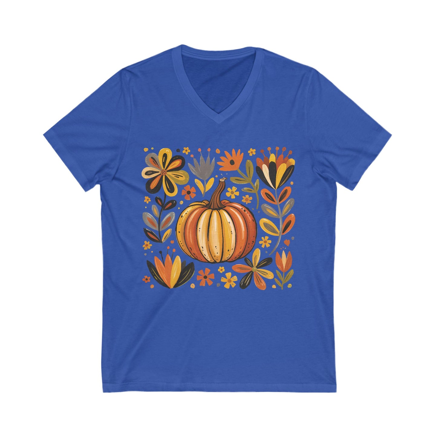Autumn Blooms Pumpkin V-Neck Tee