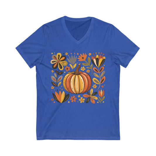 Autumn Blooms Pumpkin V-Neck Tee
