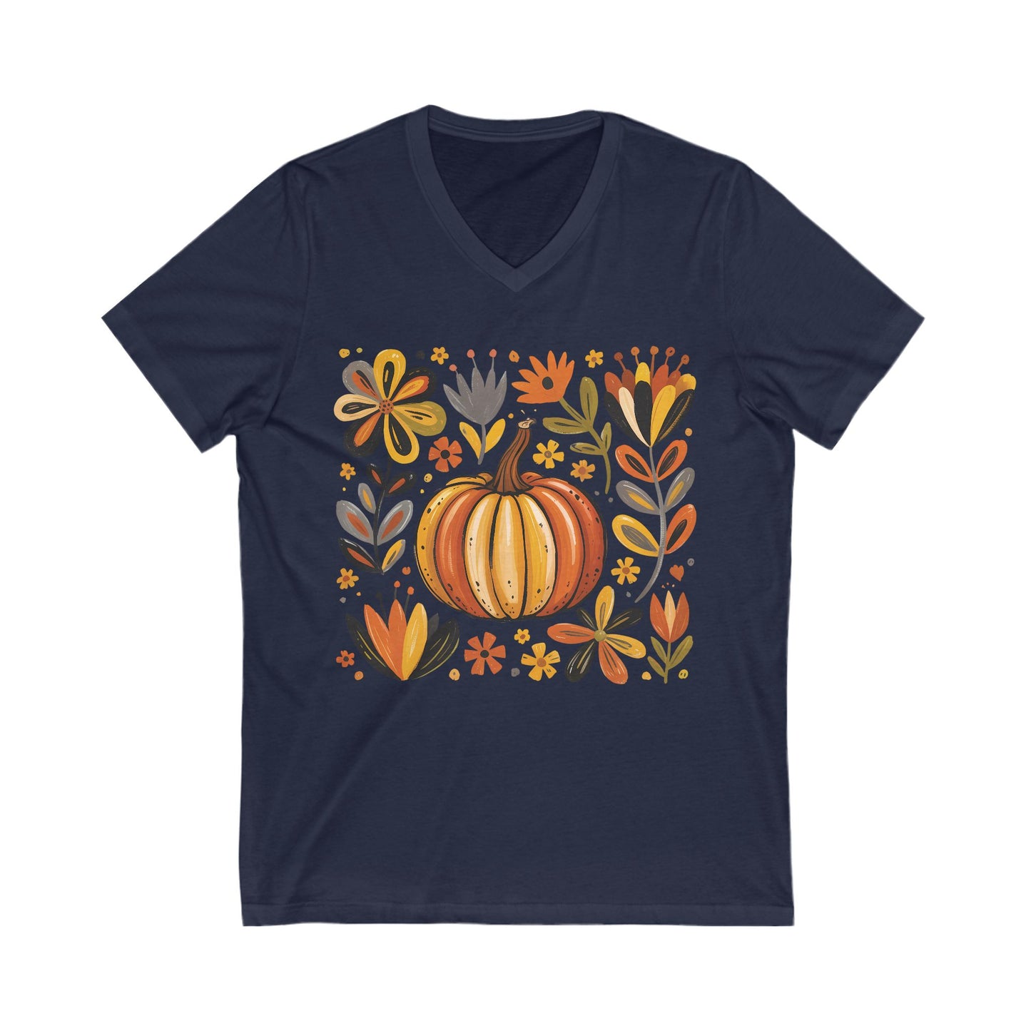 Autumn Blooms Pumpkin V-Neck Tee