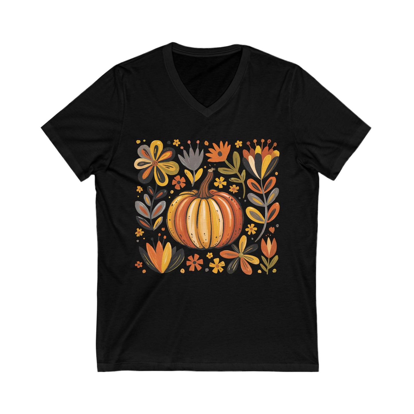 Autumn Blooms Pumpkin V-Neck Tee
