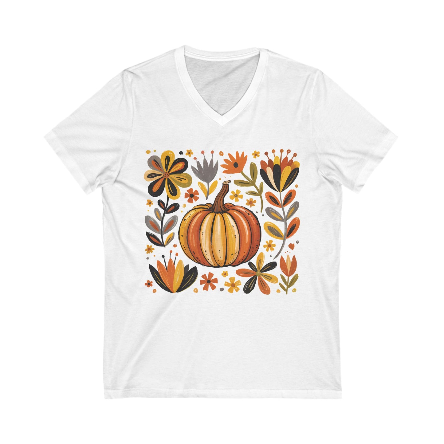Autumn Blooms Pumpkin V-Neck Tee