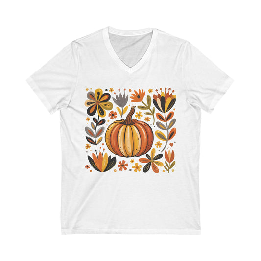Autumn Blooms Pumpkin V-Neck Tee
